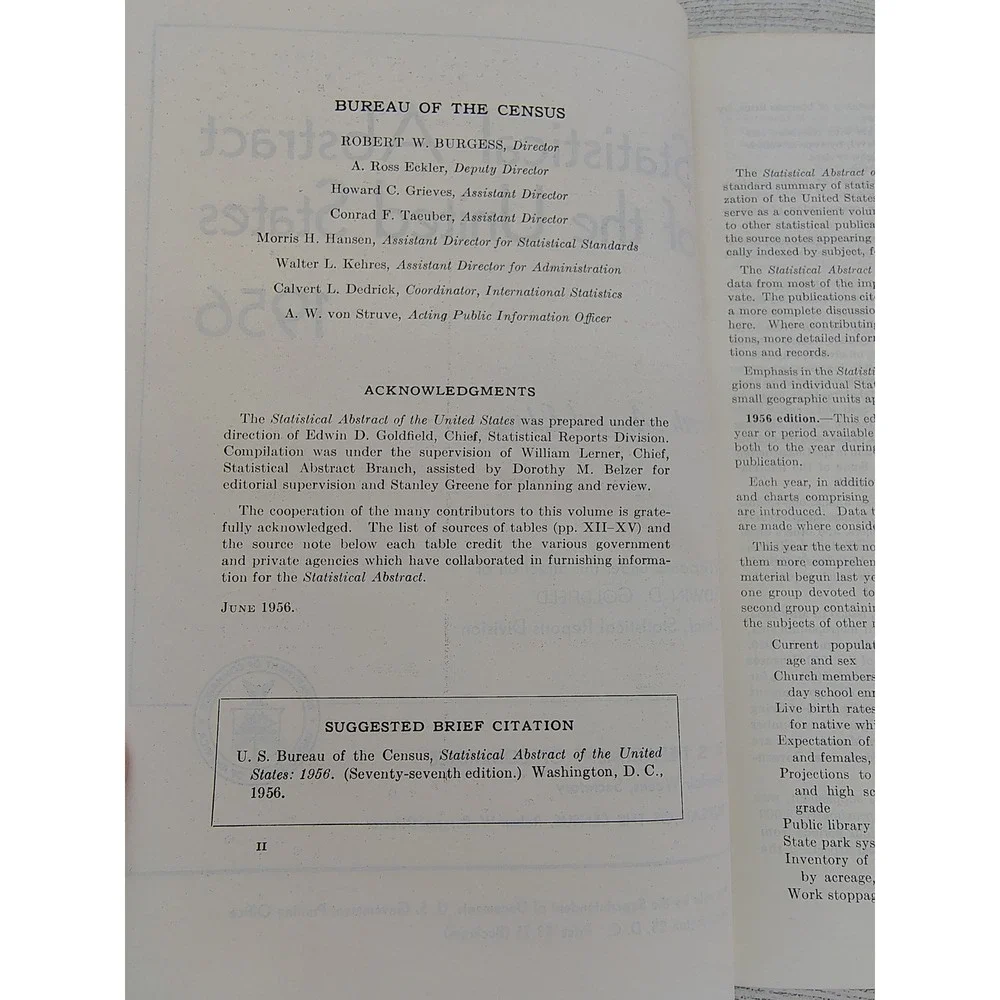 MCM 1956 Statistical Abstract Vintage Government Data Hardcover Book Shelf Decor